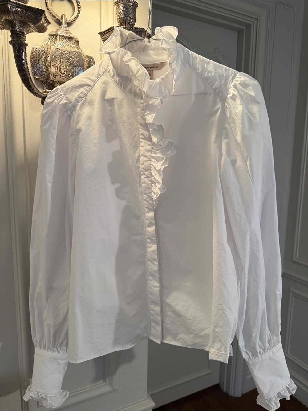 Banana Republic White Ruffle-Collar Button Down Blouse